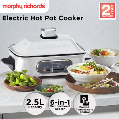 Morphy Richards MRMP25WT Non-Stick Electric Hot Pot Cooker 2.5L Dual Pot - White