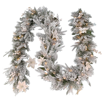 Christabelle 2.74m Christmas Garland Snow Frosted Colonial Tree Decoration Ornament White Green