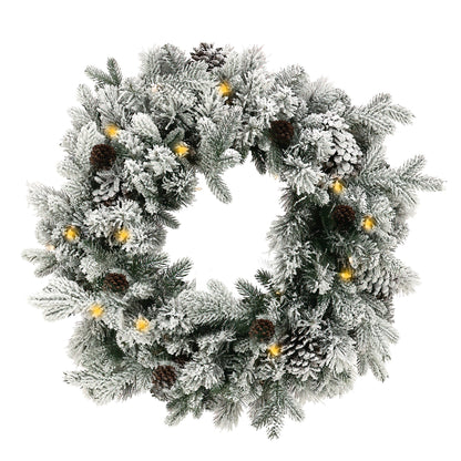 Christabelle 61cm Snowy Christmas Wreath with LED Lights Dorchester Pine Cones Front Door Decoration Ornament