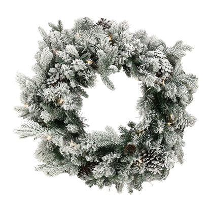 Christabelle 61cm Snowy Christmas Wreath with LED Lights Dorchester Pine Cones Front Door Decoration Ornament