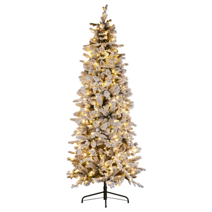 Christabelle Snowy Dorchester Pencil 7.5ft Christmas Tree Pine Cones Twinkling MultiFunctional White LED Lights
