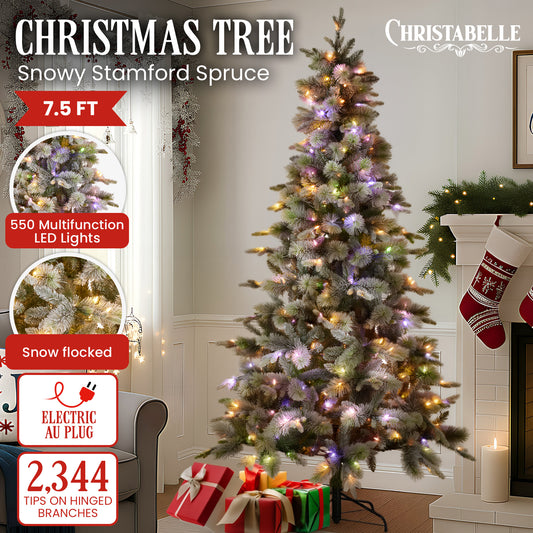 Christabelle Stamford Spruce 7.5ft Christmas Tree Multi Functional White Coloured LED Lights & Foot Pedal