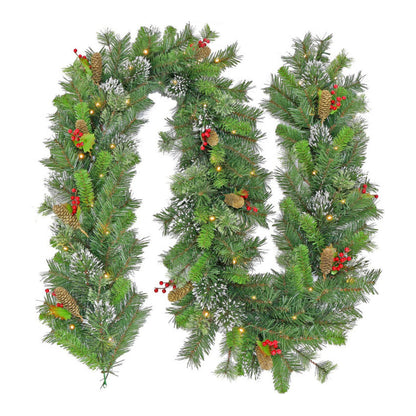 Christabelle 2.7m Christmas Garland with LED Lights Snow Berries Pine Cones Tree Decoration Ornament