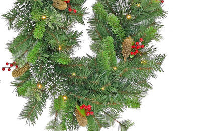 Christabelle 2.7m Christmas Garland with LED Lights Snow Berries Pine Cones Tree Decoration Ornament
