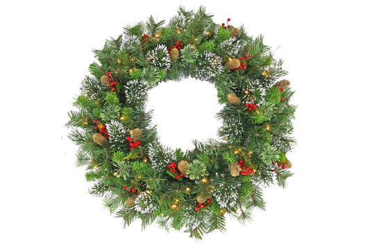 Christabelle Christmas Wreath with Lights - 76cm Wintry Pine