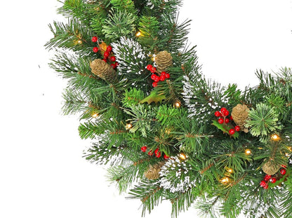 Christabelle Christmas Wreath with Lights - 76cm Wintry Pine