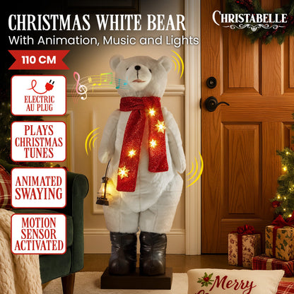Christabelle Large 1.1m Musical Animated LED White Christmas Bear Decoration Light-Up Lantern Ornament