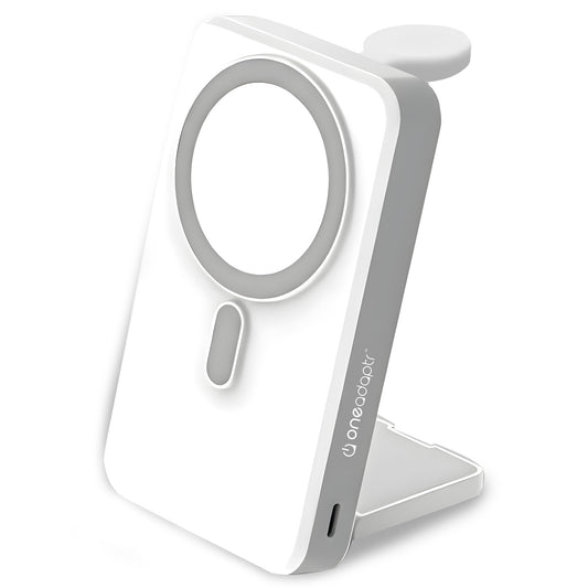 OneAdaptr OneGo White 5 in 1 MagSafe Charging Stand Power Bank