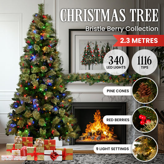 National Tree Company 2.3m Bristle Berry Multicolour Pre-Lit Christmas Tree with 1116 Tips