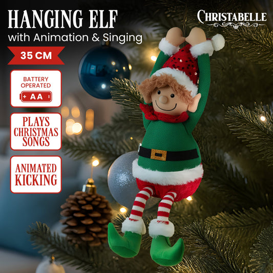 Christabelle 37cm Christmas Elf Animated Musical Decoration Ornament for Table Top or Mantel Display