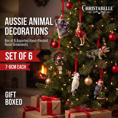 Christabelle Australian Animal Christmas Tree Decorations Set of 6 Hand-Painted Resin Ornaments Gift Box