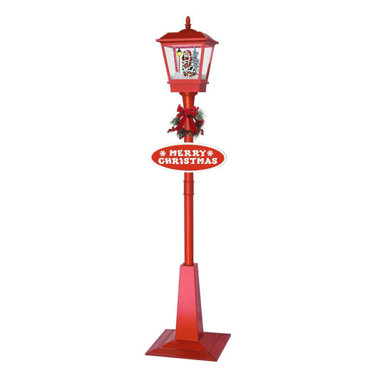 Christabelle Christmas Lamp Post with Snow, Lights & Music- Red with Santa 180cm