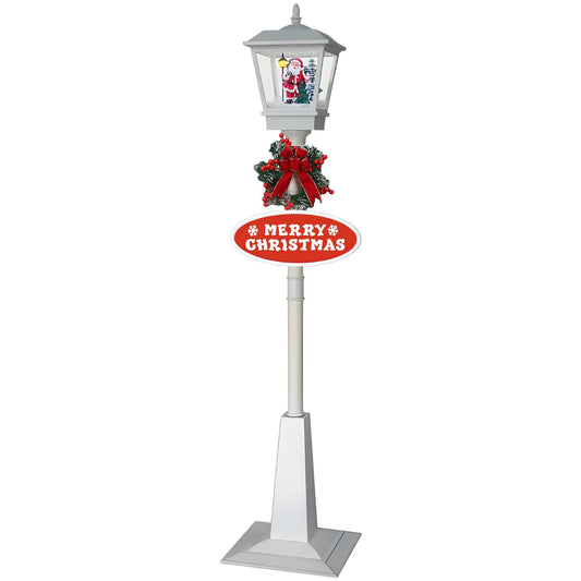 Christabelle Christmas Lamp Post with Snow, Lights & Music- White with Santa 180cm