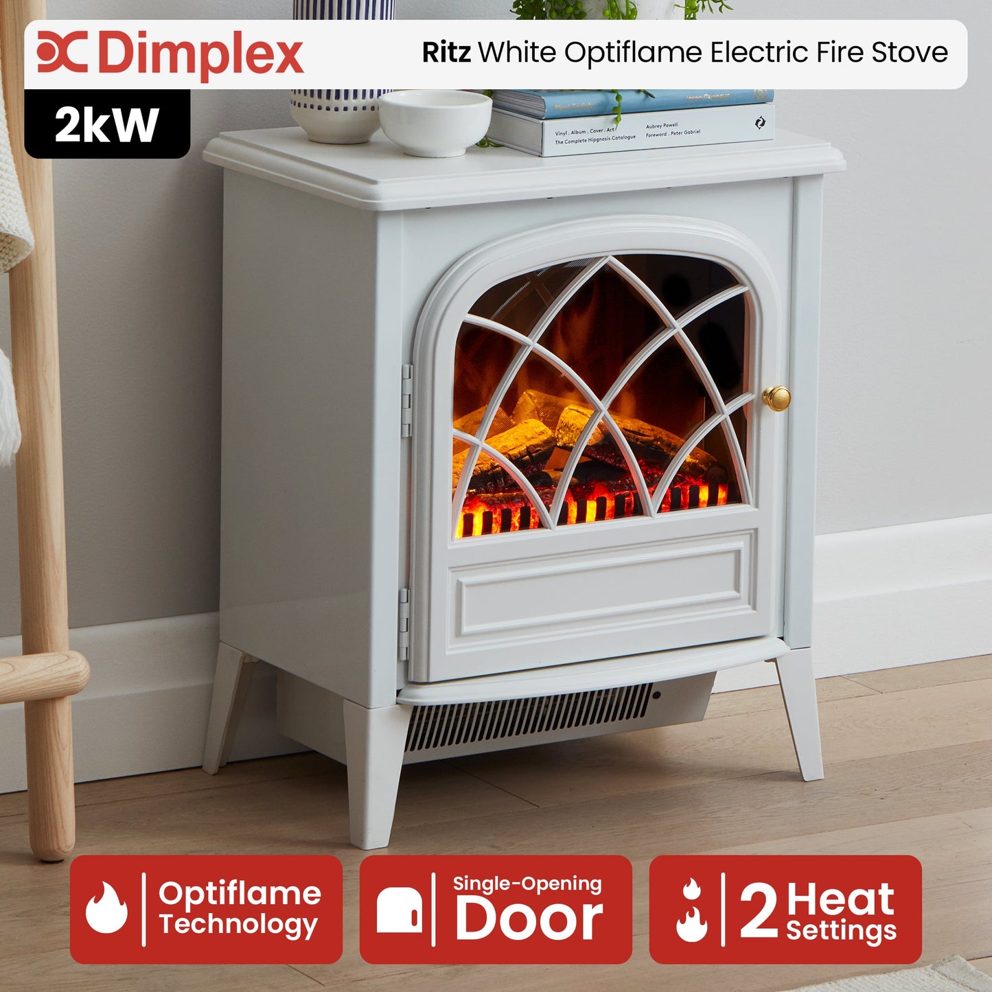 Dimplex 2kW Ritz White Optiflame Portable Electric Fire Stove