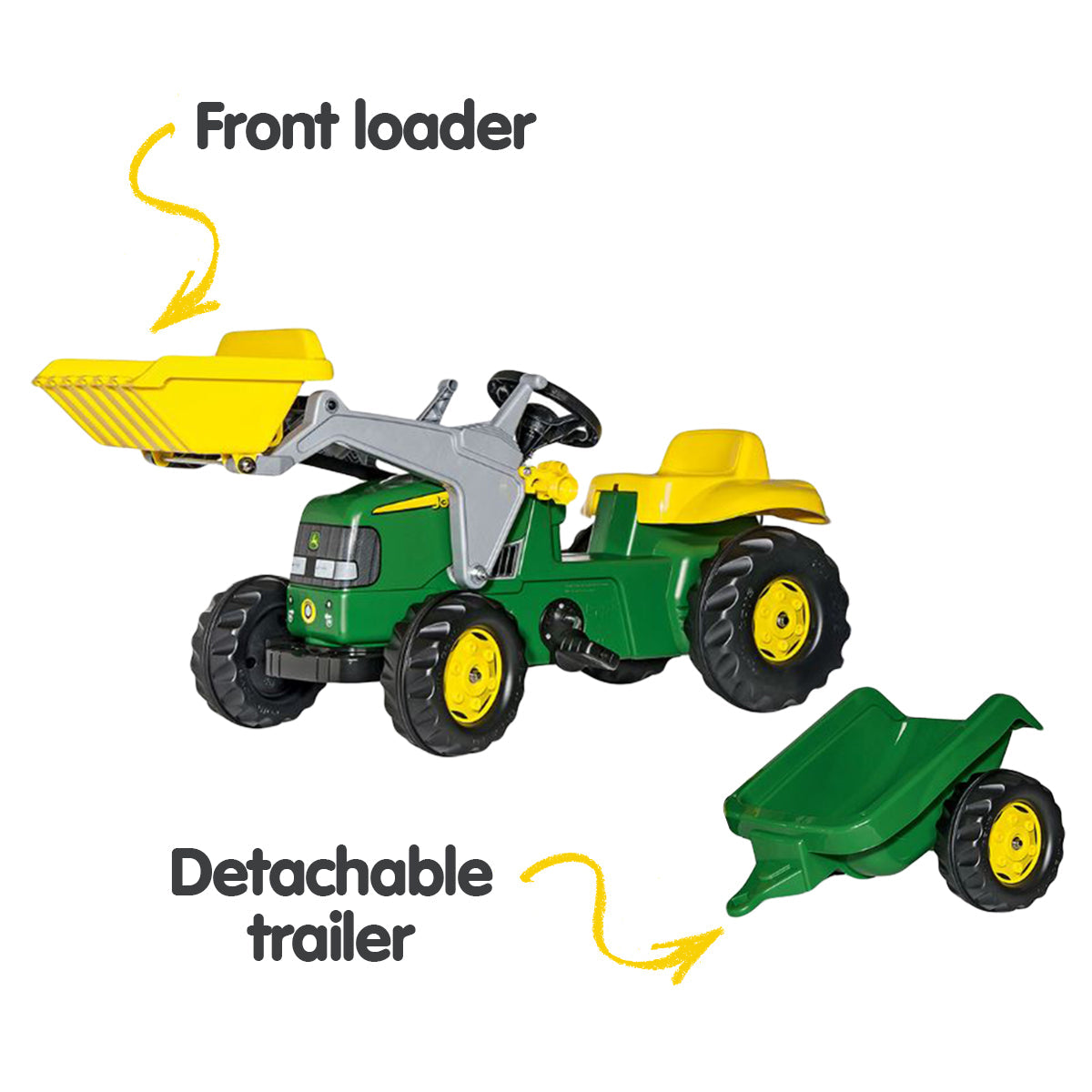 Kahuna John Deere Rolly Kids RT023110 Ride on Tractor with Trailer & Loader