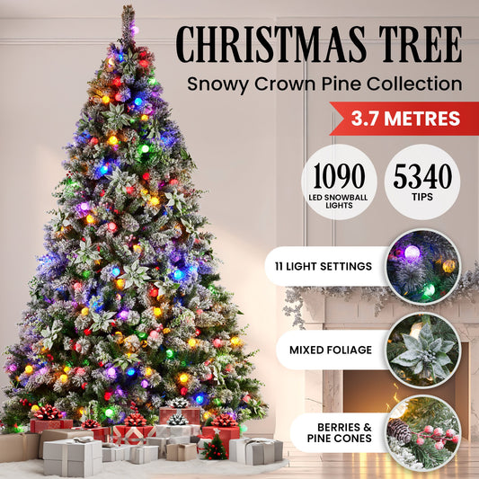 Christabelle Snowy Crown Pine 3.6m Multicolour Pre-Lit Christmas Tree with 5340 Tips