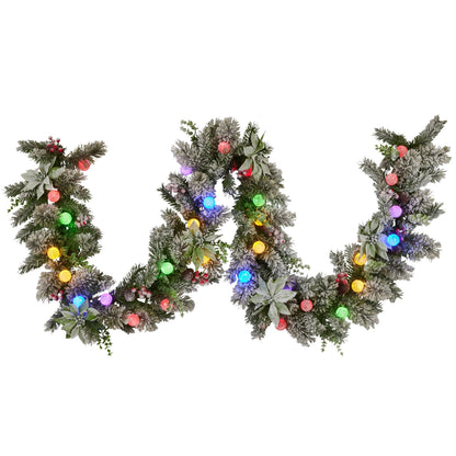 Christabelle 2.7m Snowy Christmas Garland with LED Coloured Baubles Lights Tree Decoration Ornament