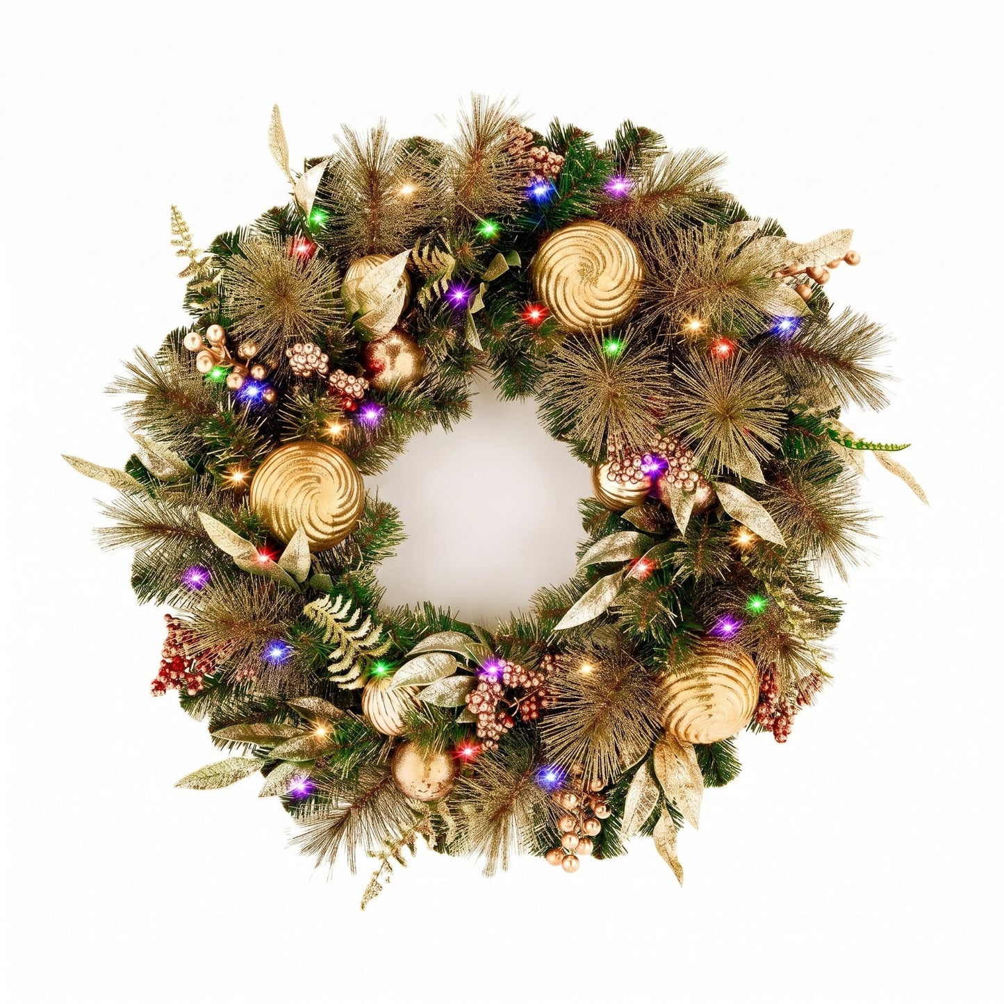 Christabelle 61cm Deluxe Mountain Pine Christmas Wreath Pre Lit Multi Function LED Timer Front Door Xmas Decoration Home