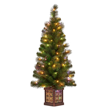 Christabelle 4ft  Christmas Tree Glittery Gold Pine Foliage LED Multi Lights Xmas Decor