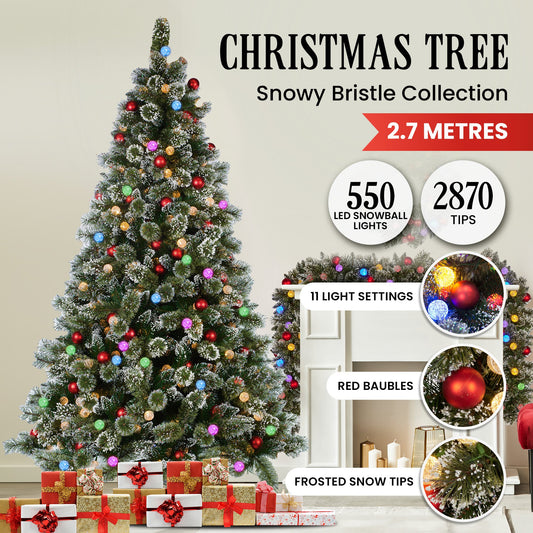 Christabelle Snowy Bristle 2.7m Multicolour Pre-Lit Christmas Tree with 2870 Tips