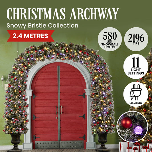 Christabelle Snowy Bristle 2.4m Christmas Archway with Snowball  Lights