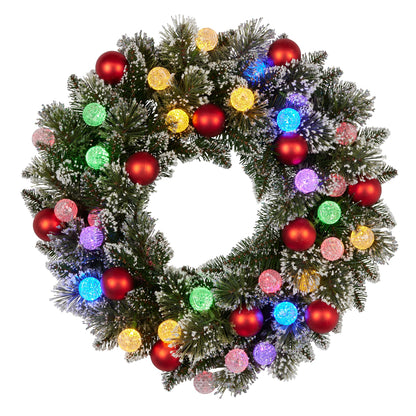 Christabelle 61cm Christmas Wreath Snowy Bristle with LED Lights Multicolour Front Door Decoration