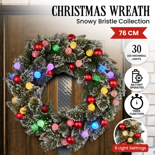 Christabelle 76cm Snowy Bristle Pre-Lit Multicolour Christmas Wreath
