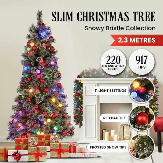 Christabelle Snowy Bristle 2.3m Slim Multicolour Pre-Lit Christmas Tree with 917 Tips
