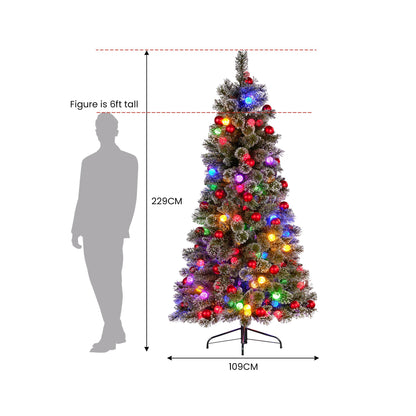 Christabelle Snowy Bristle 2.3m Slim Multicolour Pre-Lit Christmas Tree with 917 Tips