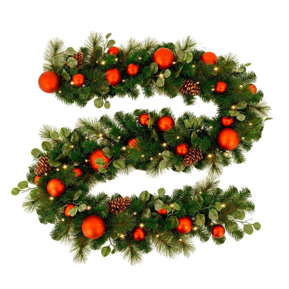 Christabelle 2.74m Sable Fir Christmas Garland Pre Lit Multi Function LED Timer Mantel Staircase Xmas Decoration Home