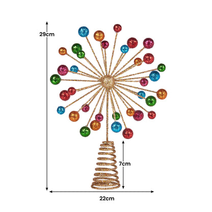 Christabelle Christmas Tree Topper Glittery Baubles Gold Decoration Multi-Colour Ornaments