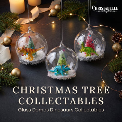 Christabelle 3 Glass Dome Christmas Ornaments Dinosaur Novelty Figures 11cm Xmas Tree Decorations Hanging Baubles