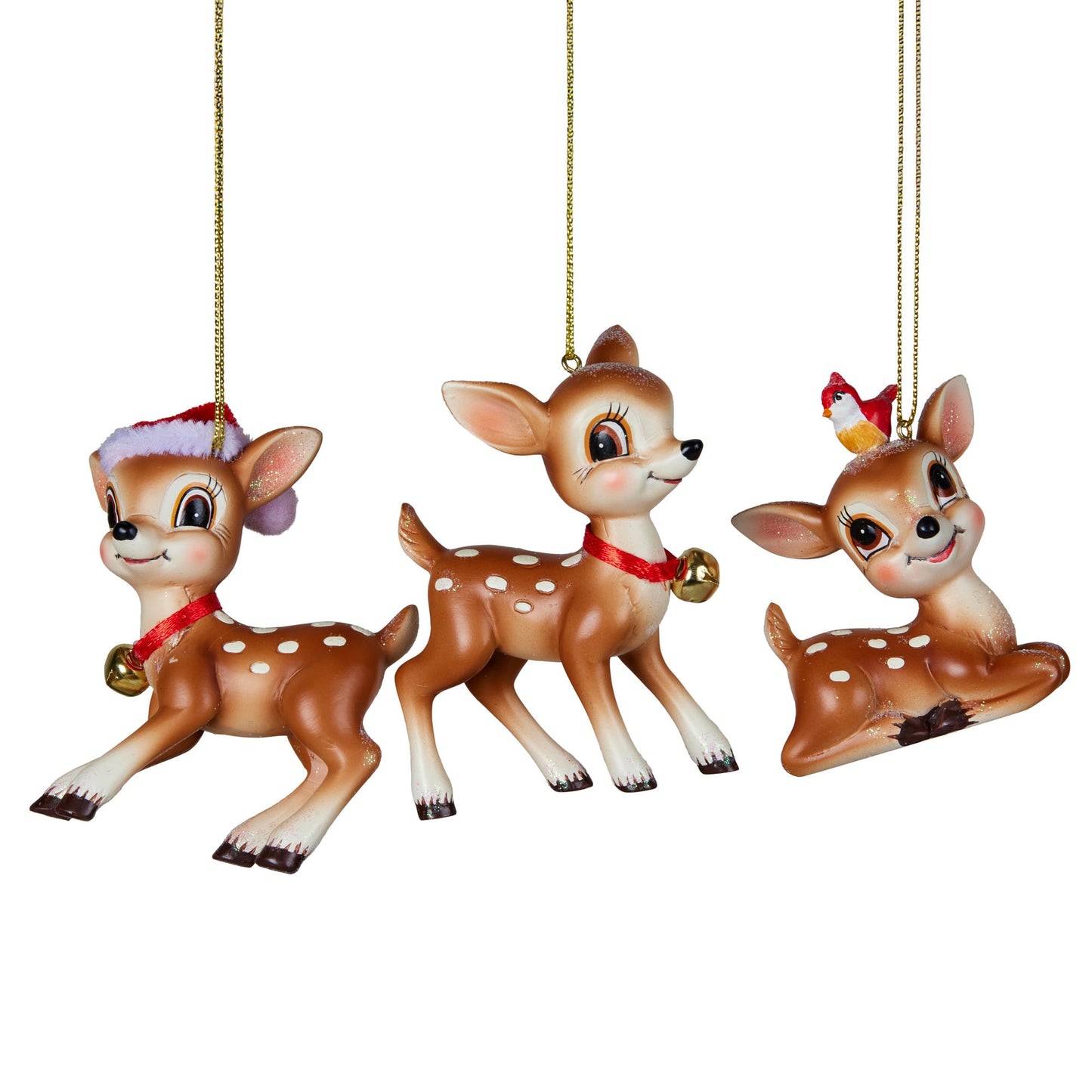 Christabelle 3 Reindeer Christmas Ornaments Assorted Cute Novelty Figures 9cm Xmas Tree Decorations Hanging Baubles
