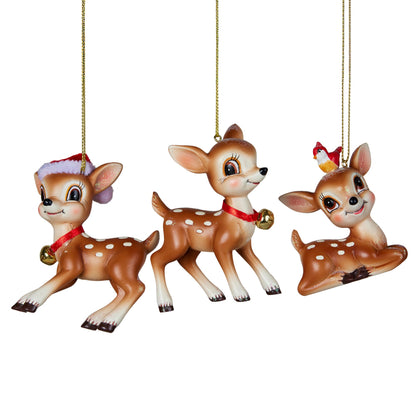 Christabelle 3 Reindeer Christmas Ornaments Assorted Cute Novelty Figures 9cm Xmas Tree Decorations Hanging Baubles
