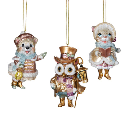 Christabelle 3 Victorian Animal Christmas Ornaments Assorted Novelty 10cm Xmas Tree Decorations Hanging Baubles