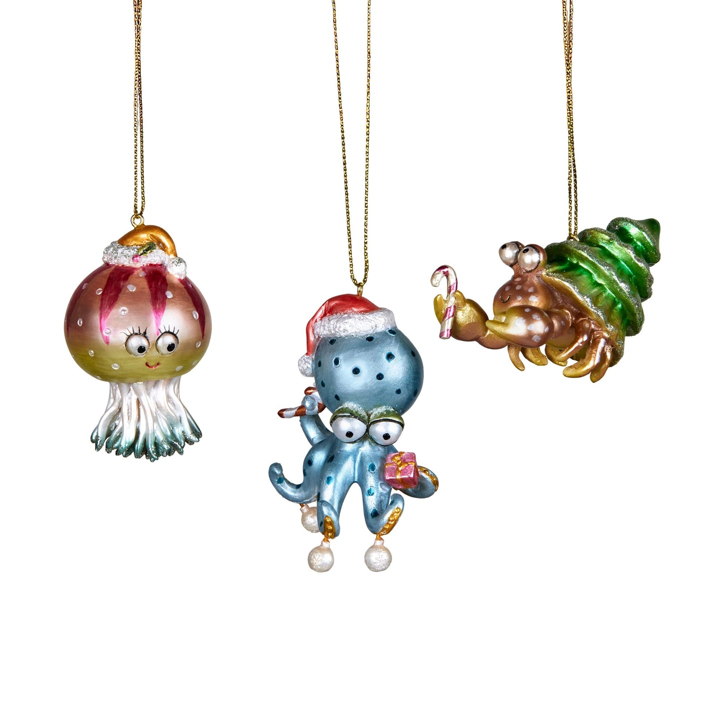 Christabelle 3 Sea Animal Christmas Ornaments Assorted Novelty Figures 7.5cm Xmas Tree Decorations Hanging Baubles