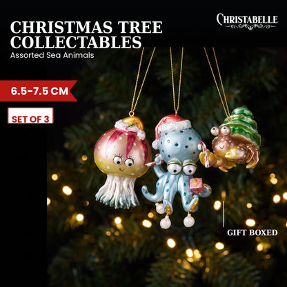Christabelle 3 Sea Animal Christmas Ornaments Assorted Novelty Figures 7.5cm Xmas Tree Decorations Hanging Baubles