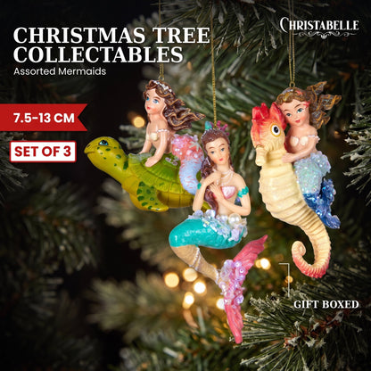 Christabelle 3 Mermaid Christmas Ornaments Assorted Novelty Figures 13cm Xmas Tree Decorations Hanging Baubles