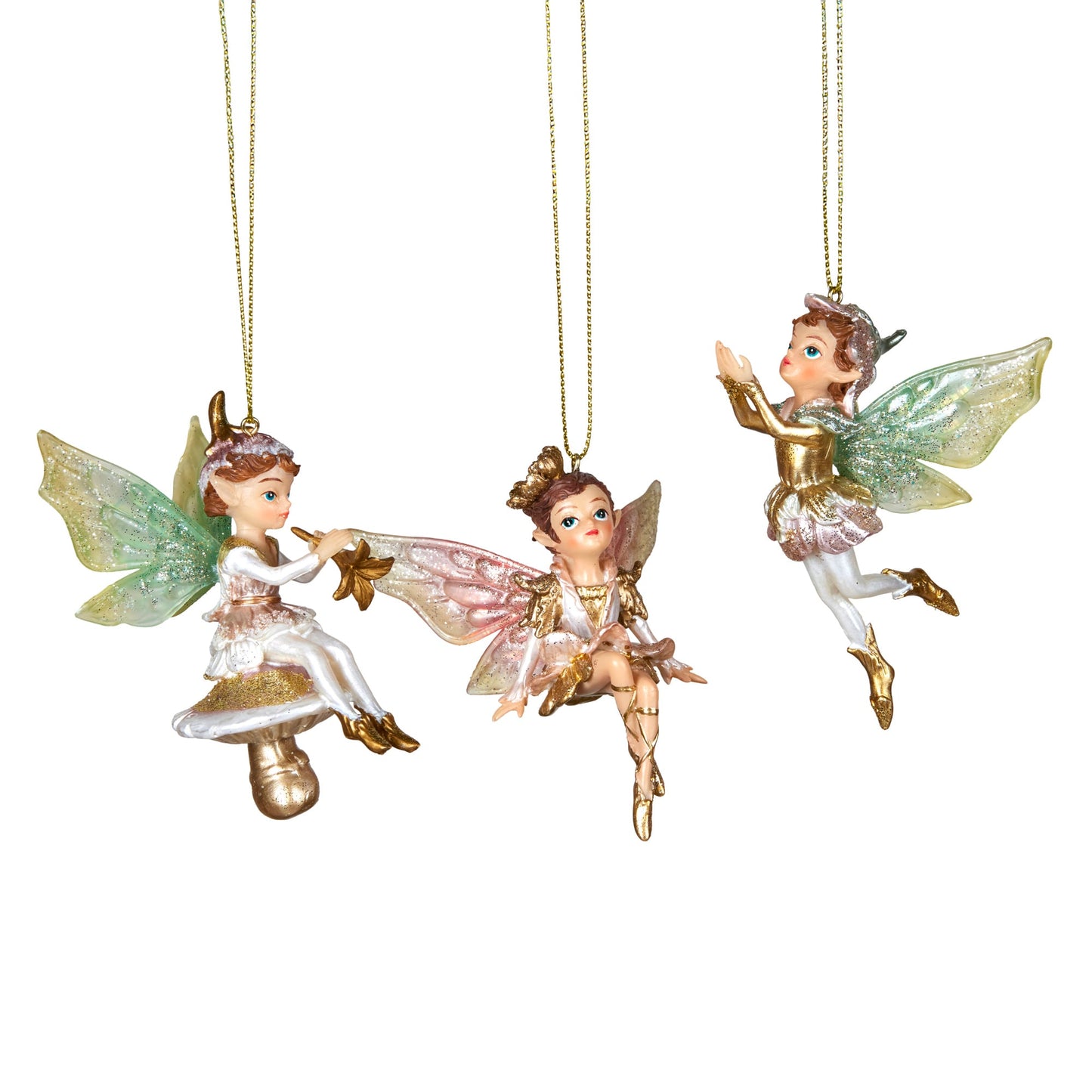 Christabelle 3 Fairy Christmas Ornaments Assorted Novelty Figures 10cm Xmas Tree Decorations Hanging Baubles