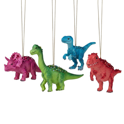 Christabelle 4 Dinosaur Christmas Ornaments Assorted Novelty Figures 15cm Xmas Tree Decorations Hanging Baubles
