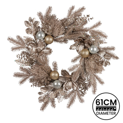 Christabelle Champagne Glitter Christmas Wreath - 61cm
