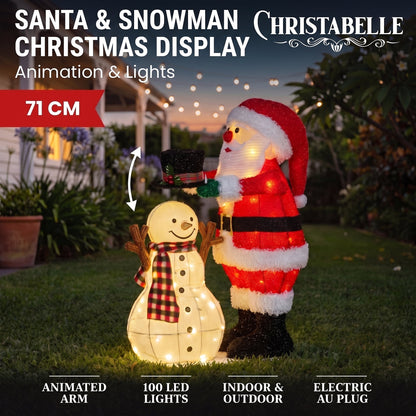 Christabelle 71cm Santa Snowman Christmas Light Up Display Animated LED Outdoor Indoor Xmas Yard Lawn Statue Home Decor