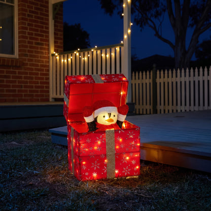 Christabelle 30cm Animated Penguin Gift Box Christmas Light Up DisplayLED Outdoor Indoor Xmas Yard Lawn Statue