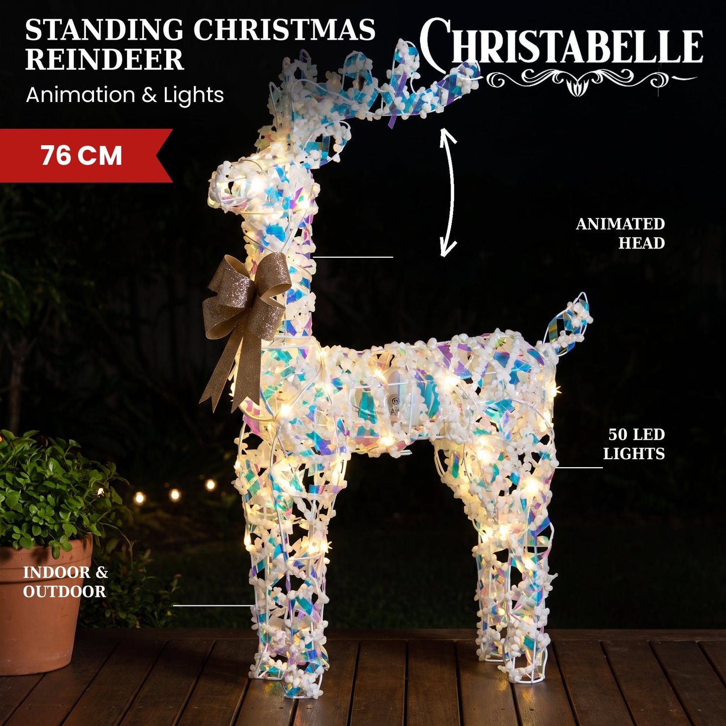 Christabelle 76cm Animated Standing Reindeer Christmas Light Up Display LED Outdoor Indoor Xmas Yard Lawn Statue