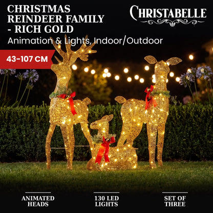 Christabelle 3 Reindeer Family Christmas Light Up Display 1.07m Rich Gold Animated Outdoor Indoor Xmas Yard Lawn Statue