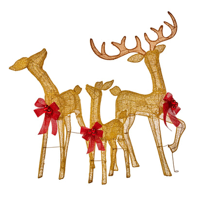 Christabelle 3 Reindeer Family Christmas Light Up Display 1.25m Gold Mesh Animated Outdoor Indoor Xmas Yard Lawn Statue