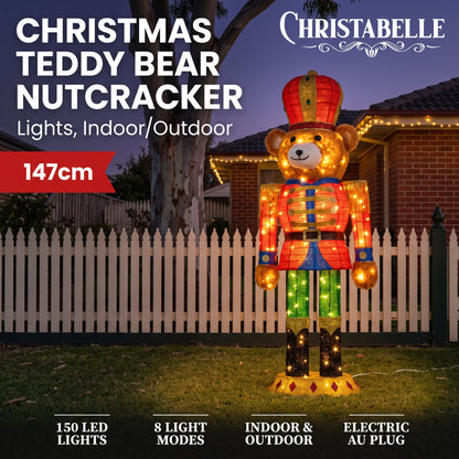 Christabelle 1.47m Teddy Bear Nutcracker Christmas Light Up Display LED Outdoor Indoor Xmas Yard Lawn Statue Home Decor