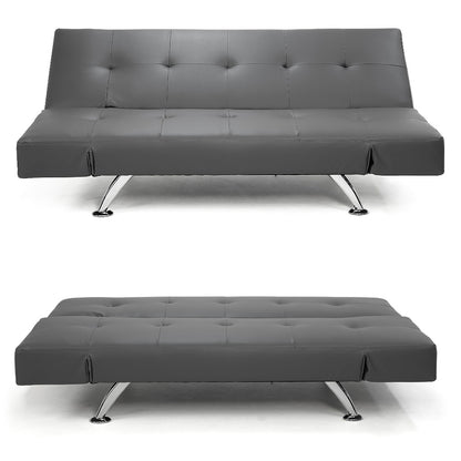 Sarantino 3 Seater Faux Leather Sofa Bed Lounge - Grey