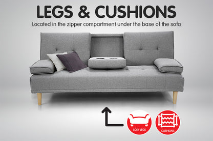 Sarantino Linen Fabric Sofa Bed Lounge - Light Grey