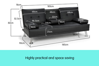 Sarantino Faux Leather Sofa Bed Lounge Furniture - Black